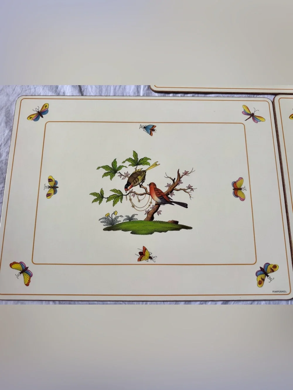 Set of 3 Pimpernel Rothschild Bird&Butterfly Placemats Vintage Cork Back England